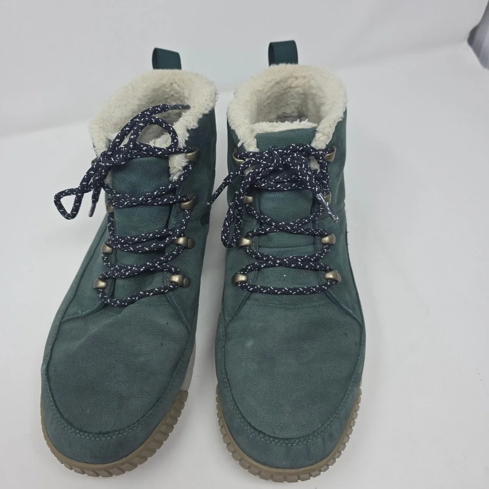 The North Face Ballard Lace Boots Womens 11 Green Waterproof Suede Faux Fur